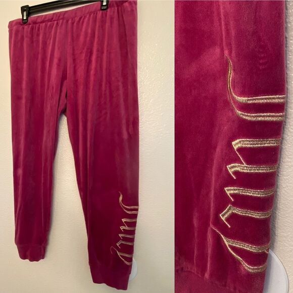 Juicy Couture hot Pink Velour velvet Jogger Gold Embroidered Logo y2k 90s XL - Picture 1 of 10